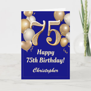 75. Geburtstag Navy Blue und Gold Balloons Confett Karte