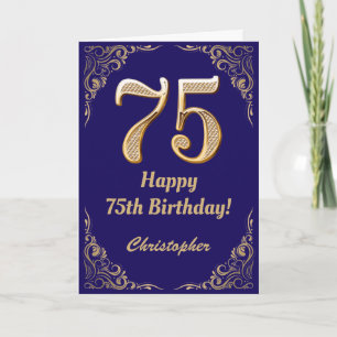 75. Geburtstag Navy Blue und Gold Glitzer Frame Karte
