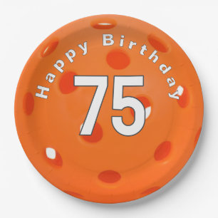 75. Geburtstag Orange Pickleball Pappteller