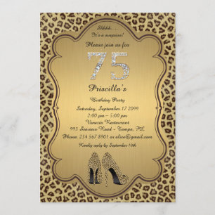 75. Geburtstag Party, 75., Cheetah High Heels Shoe Einladung