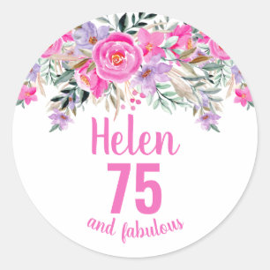 75. Geburtstag pink Aquarell Blumenklassiker Runde Runder Aufkleber