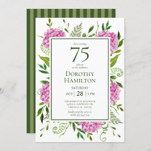 75. Geburtstag Pink Hydrangeas Einladung