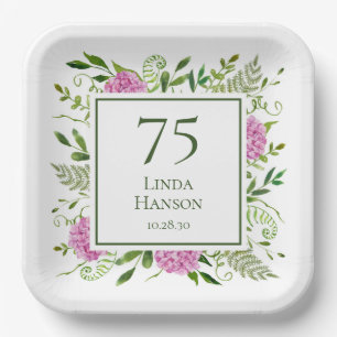 75. Geburtstag Pink Hydrangeas Pappteller