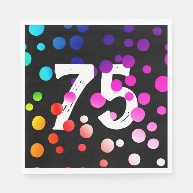 75. Geburtstag Rainbow Dots auf Black Serviette (Vorderseite)