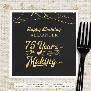 75. Geburtstag Retro Vintage Foto Schwarz Gold Ser Serviette