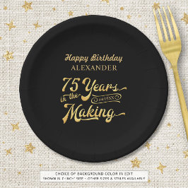 75. Geburtstag Retro Vintages Foto Schwarzes Gold Pappteller
