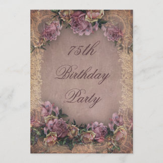 75. Geburtstag Romantische Vintage Rose und Spitze Einladung