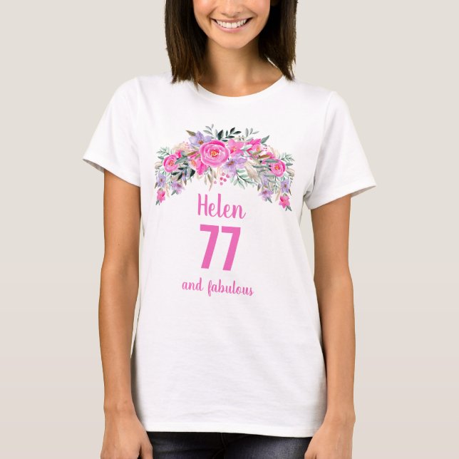 75. Geburtstag Rosa Blumenbezeichnung T-Shirt (Vorderseite)