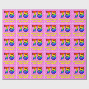 75. Geburtstag: Rosa Streifen & Herz, Regenbogen # Geschenkpapier