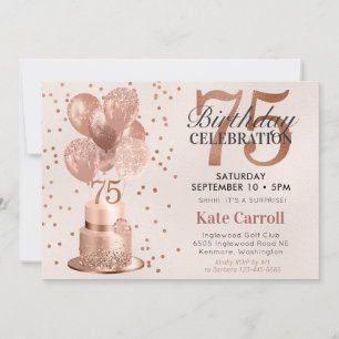 75. Geburtstag Rose Gold Cake Überraschung Party Einladung