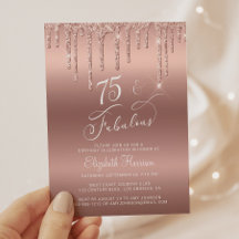 75. Geburtstag Rose Gold Glitzer Einladung