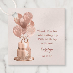 75. Geburtstag Roségold-Torte Danke Geschenkanhänger