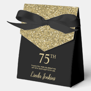 75. Geburtstag Schwarz Gold Glitter Danke Geschenkschachtel