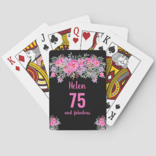 75. Geburtstag Schwarz Rosa Floral Spielkarten