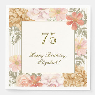 75. Geburtstag Serviette Herbstfarben Blumenstreif