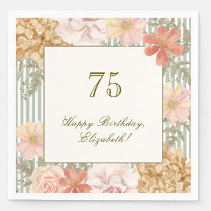 75. Geburtstag Serviette Herbstfarben Blumenstreif