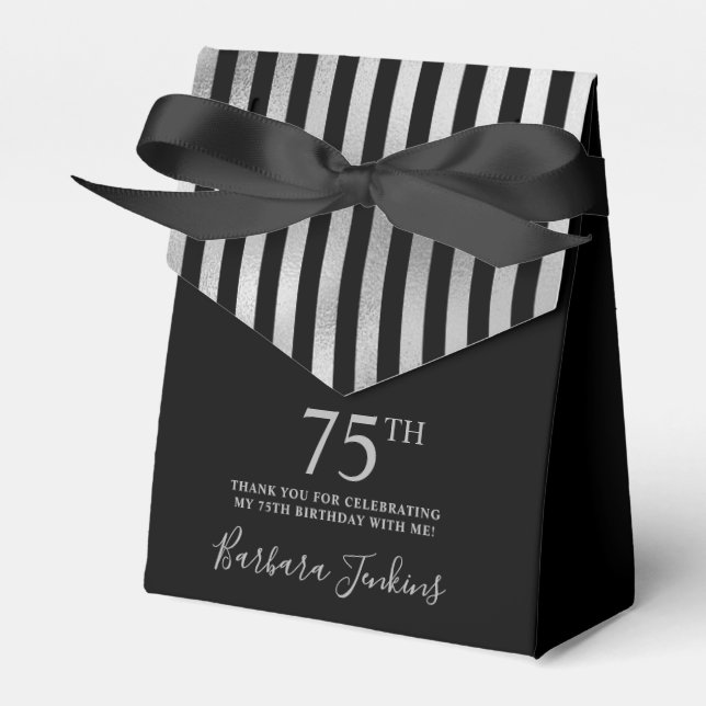75. Geburtstag Silber gestreift Danke Geschenkschachtel (Vorderseite)