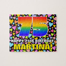 75. Geburtstag — Spaß, Liebende Herzformen + "75" Puzzle