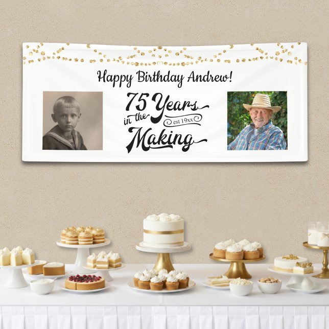 75. Geburtstag String Lights Retro 2 Foto Banner (Von Creator hochgeladen)