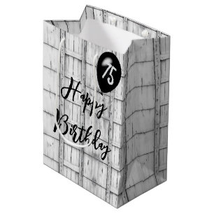 75. Geburtstag Symmetrisches Rustikales Holzmuster Mittlere Geschenktüte
