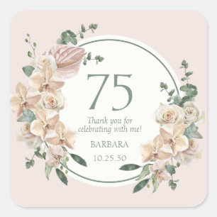 75. Geburtstag Tropische Blumen Danke Quadratischer Aufkleber