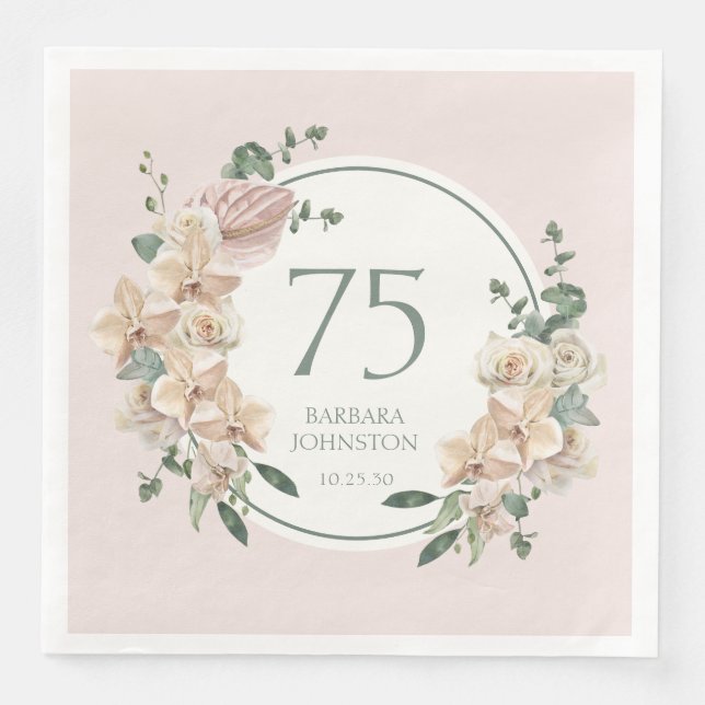 75. Geburtstag tropische Flora Serviette (Vorderseite)