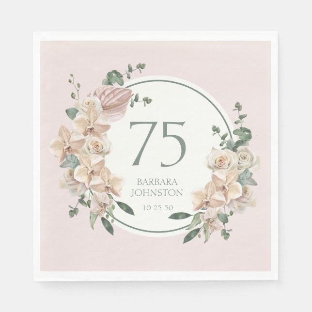 75. Geburtstag tropische Flora Serviette (Vorderseite)