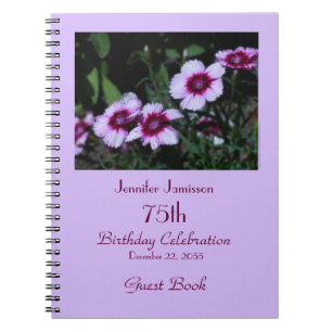 75. Geburtstags-Party-Gast-Buch, lila Blumen Notizblock