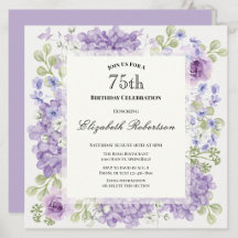 75. Geburtstagseinladung Elegante lila Blumen