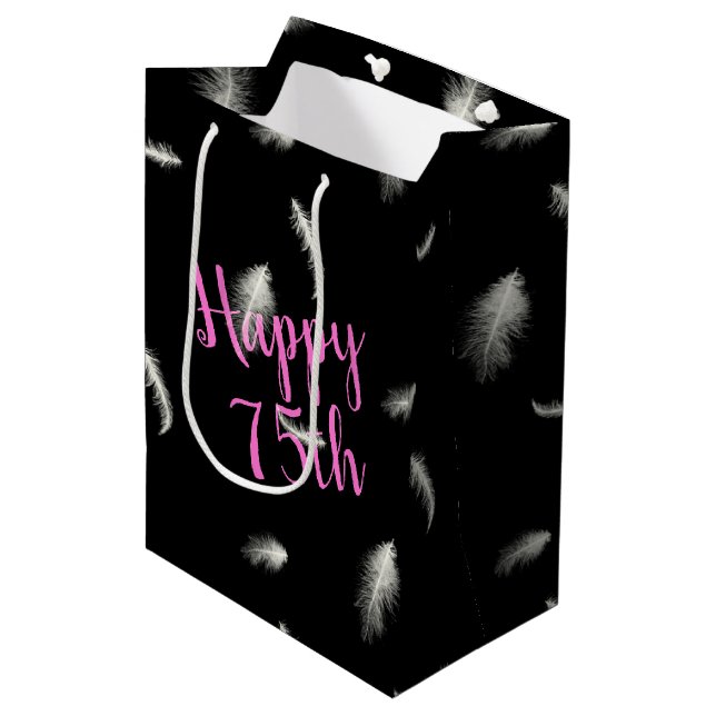 75. GeburtstagsFeathers Mittlere Geschenktasche Geschenktüte (Vorderseite Schrägansicht)