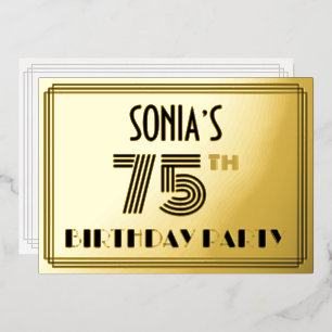 75. Geburtstagsfeier — Art Deco-Stil “75” & Name Folieneinladung