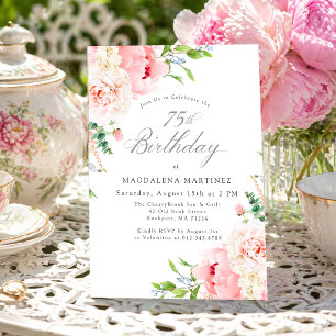 75. Geburtstagsfeier Feminine rosa Rosen Florale E Einladung