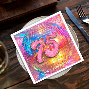 75. Geburtstagsfeier Gold Rosa Glitter Disco Kugel Serviette