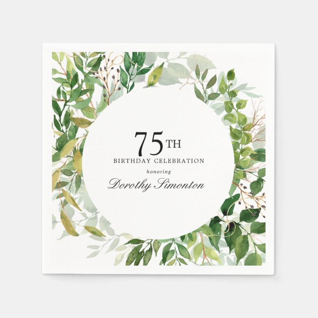 75. Geburtstagsfeier Modernes Grün Botanisch Serviette (Vorderseite)