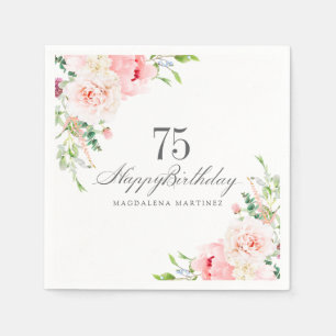 75. Geburtstagsfeier Zubehör Rosa Floral Maßgeschn Serviette
