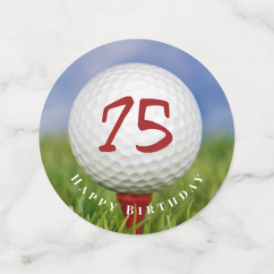 75. Geburtstagsgolfball auf rotem Tee Konfetti
