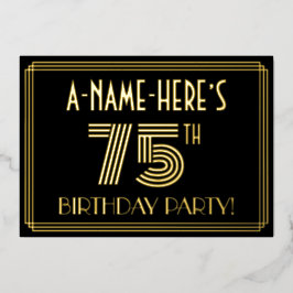 75. Geburtstagsparty — Art Deco Stil "75" + Name Folieneinladung