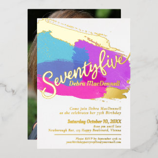 75. Geburtstagsparty Gold Foto abstrakte Kunst Folieneinladung