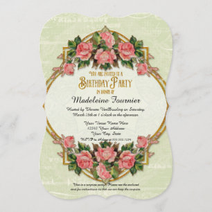 75. Geburtstagsparty Gold Glitzer Vintage Rose Einladung