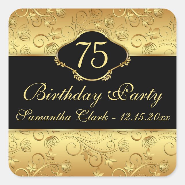 75. Geburtstagsparty Quadratischer Aufkleber (Vorderseite)