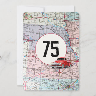 75. Geburtstagsparty Red Retro Truck Einladung