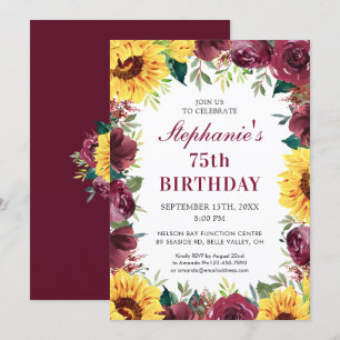 75. Geburtstagsparty Sonnenblumen Burgund Rose Bor Einladung