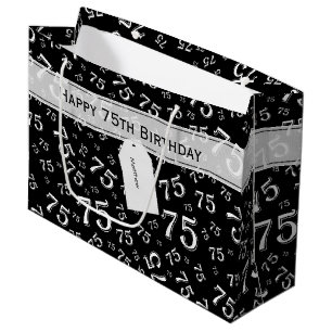 75. Happy Birthday Black/White Number Pattern Große Geschenktüte