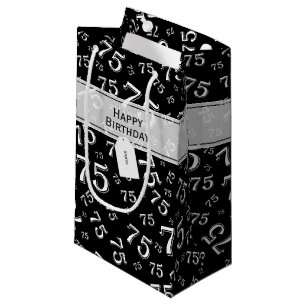 75. Happy Birthday Black/White Number Pattern Kleine Geschenktüte