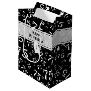 75. Happy Birthday Black/White Number Pattern Mittlere Geschenktüte