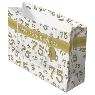 75. Happy Birthday Gold/White Number Pattern Große Geschenktüte