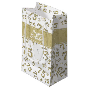 75. Happy Birthday Gold/White Number Pattern Kleine Geschenktüte