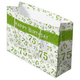 75. Happy Birthday Green/White Number Pattern Große Geschenktüte