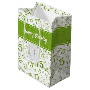 75. Happy Birthday Green/White Number Pattern Mittlere Geschenktüte