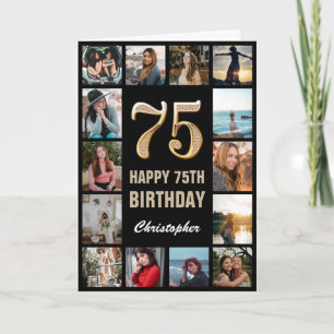 75. Happy Geburtstag Schwarz und Gold Foto Collage Karte